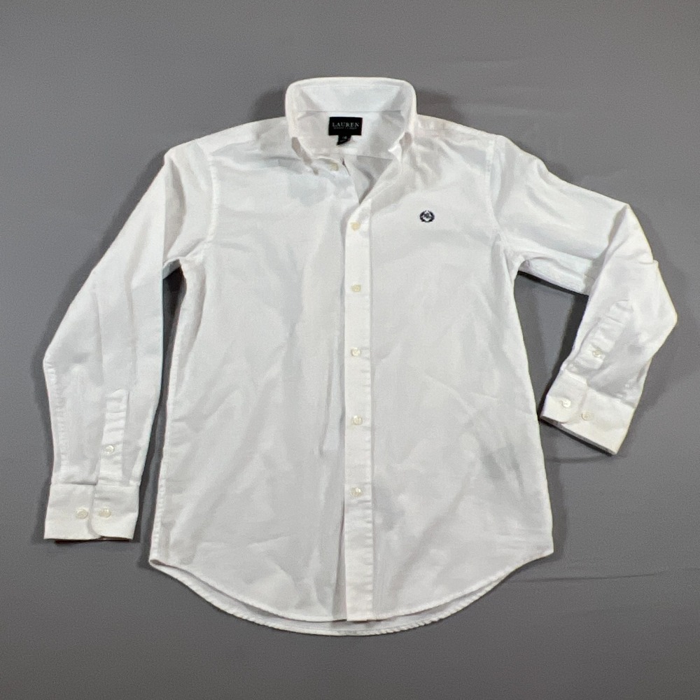 Lauren Ralph Lauren Button Down Shirt Boys 16 White Cotton Back Box Formal